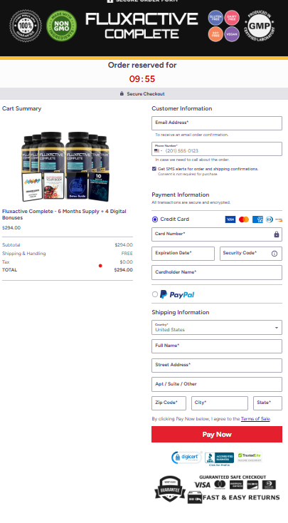 Fluxactive Complete order page